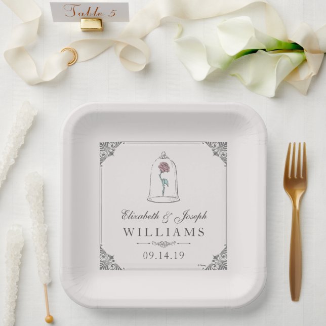 Beauty and the Beast | Enchanted Rose Wedding Paper Plates (Wedding)