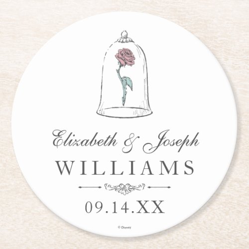 Beauty and the Beast  Enchanted Rose Wedding Round Paper Coaster