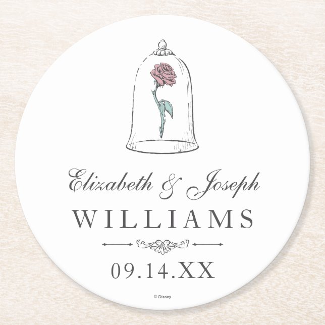 Beauty and the Beast | Enchanted Rose Wedding Round Paper Coaster (Front)