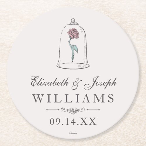 Beauty and the Beast  Enchanted Rose Wedding Round Paper Coaster