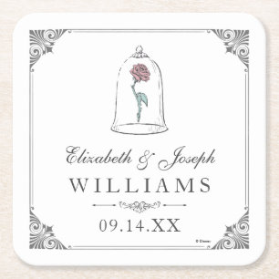Beauty and the Beast   Enchanted Rose Wedding Square Paper Coaster