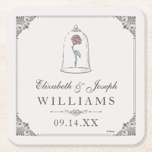Beauty and the Beast   Enchanted Rose Wedding Square Paper Coaster
