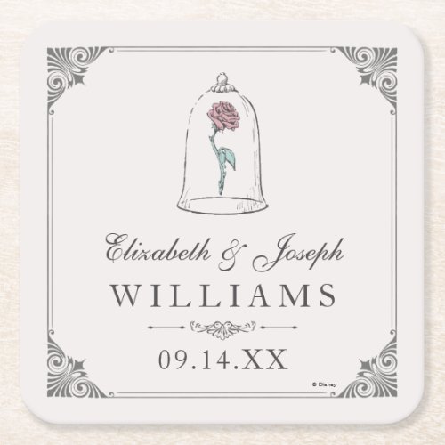 Beauty and the Beast  Enchanted Rose Wedding Square Paper Coaster