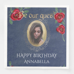 Beauty and the Beast Fairy Tale Blue Mirror Photo Paper Dinner Napkins