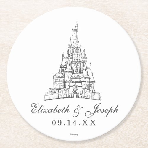Beauty and the Beast  Fairy Tale Castle Wedding Round Paper Coaster