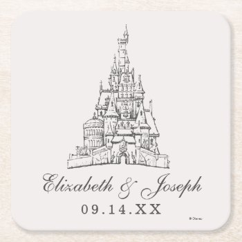 Beauty And The Beast | Fairy Tale Castle Wedding Square Paper Coaster by DisneyPrincess at Zazzle