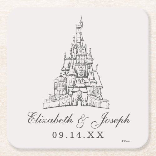 Beauty and the Beast  Fairy Tale Castle Wedding Square Paper Coaster