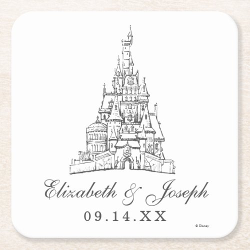Beauty and the Beast  Fairy Tale Castle Wedding Square Paper Coaster