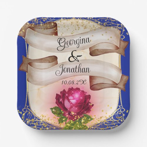 Beauty and the Beast Fairy Tale Royal Blue Wedding Paper Plates