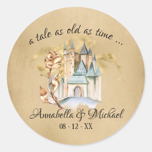 Beauty and the Beast Fairytale Castle and Rose Classic Round Sticker