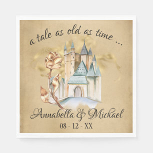 Beauty and the Beast Fairytale Castle and Rose Napkins