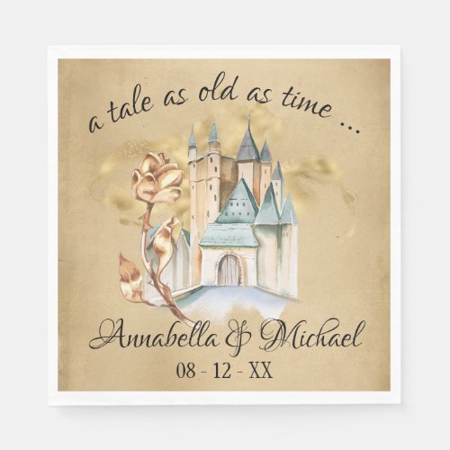 Beauty and the Beast Fairytale Castle and Rose Napkins