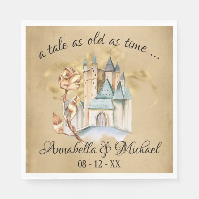 Beauty and the Beast Fairytale Castle and Rose Napkins (Front)
