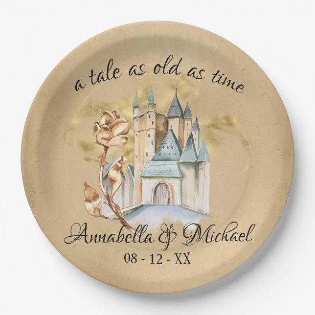 Beauty and the Beast Fairytale Castle and Rose Paper Plates (Front)