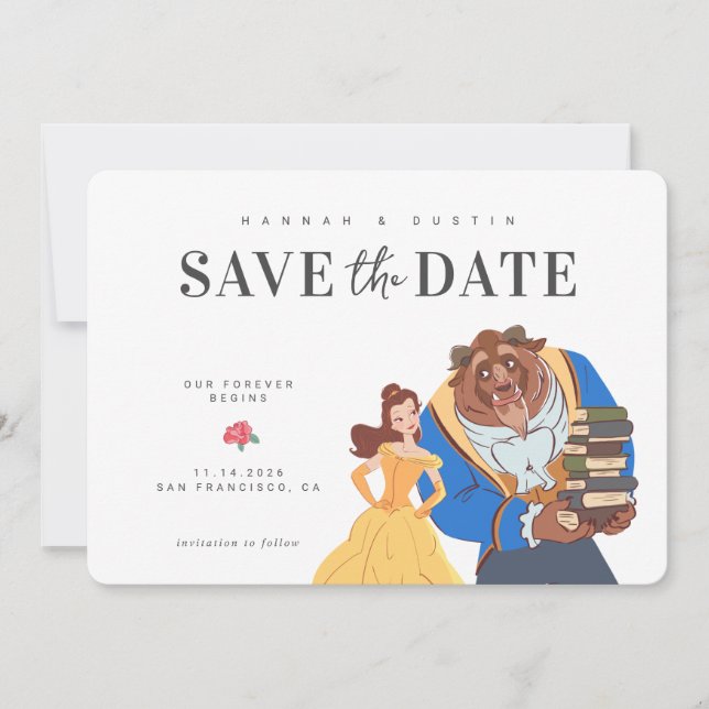 Beauty and the Beast Fairytale Save the Date (Front)