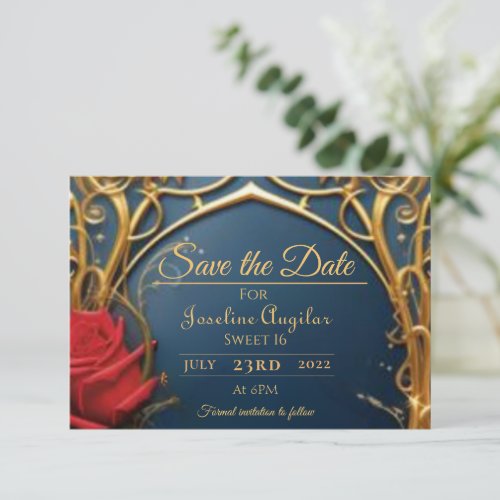 Beauty and the Beast Gold and Red Rose  Save The Date