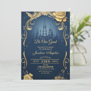 Beauty and the Beast Gold Rose Sweet 16 Invitation