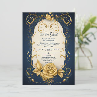 Beauty and the Beast Gold Rose Sweet 16 Invitation