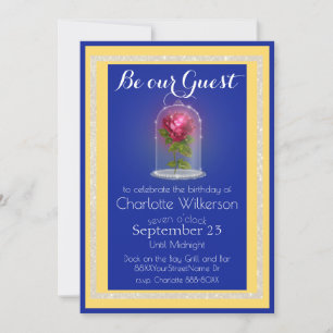 Beauty and the Beast Magic Rose on Blue and Yellow Invitation