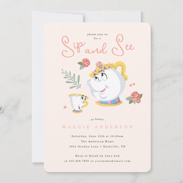 Beauty and the Beast - Mrs. Potts Sip and See Invitation (Front)
