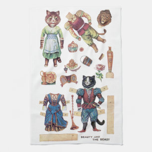 Beauty and the Beast, Paper Doll, Louis Wain Kitchen Towel