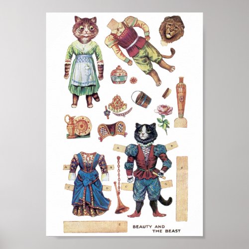 Beauty and the Beast Paper Doll Louis Wain Poster