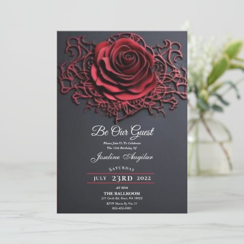 Beauty and the Beast Red Rose Sweet 16 Invitation