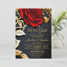 Beauty and the Beast Red Rose Sweet 16 Invitations