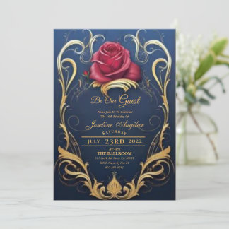 Beauty and the Beast Red Rose Sweet 16 Invitations