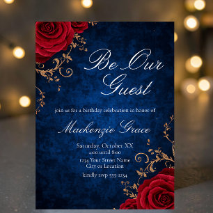 Beauty and the Beast Red Roses & Blue Velvet Invitation