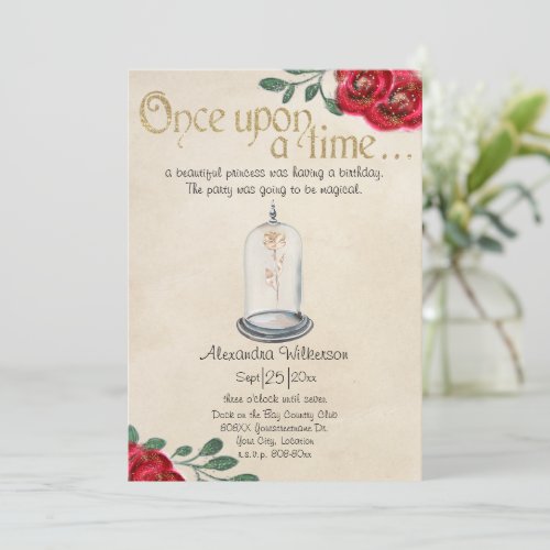 Beauty and the Beast Red Roses Fairy Tale Invitation