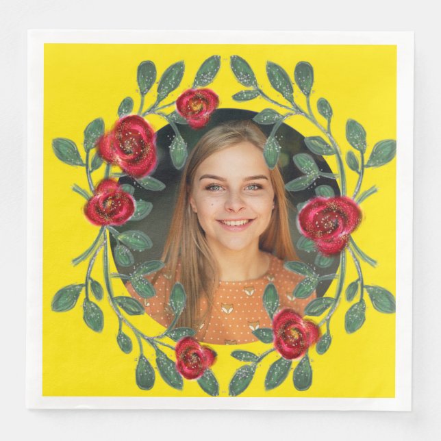 Beauty and the Beast Red Roses Photo on Yellow Paper Dinner Napkins (Front)