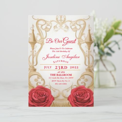 Beauty and the Beast Rose Castle Sweet 16  Invitation