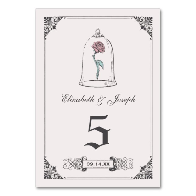 Beauty and the Beast | Rose Table Number (Front)