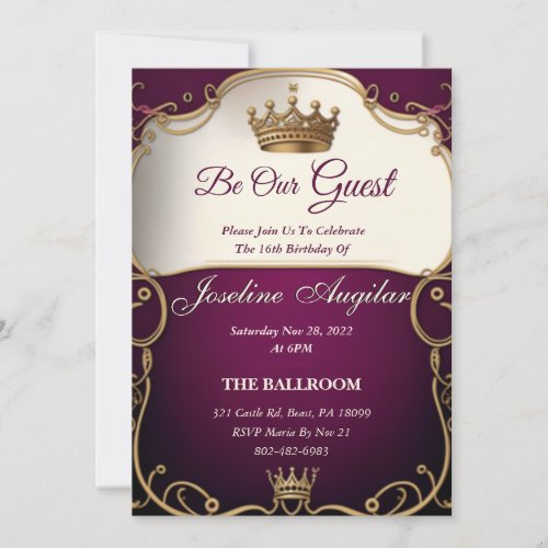 Beauty and the Beast Royalty Sweet 16 Invitation
