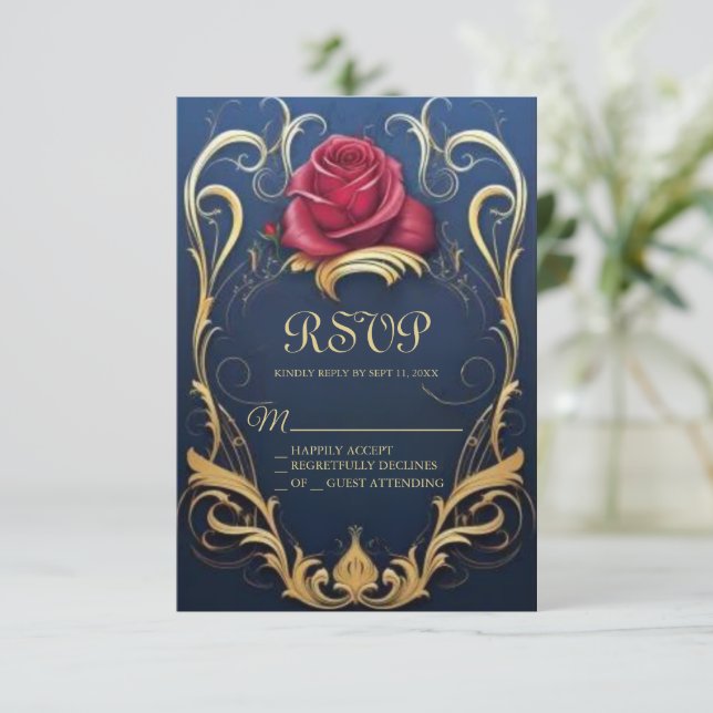 Beauty and the Beast Sweet 16 RSVP card (Standing Front)