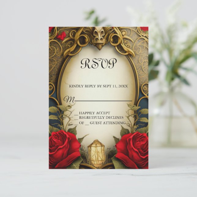 Beauty and the Beast Sweet 16 RSVP card (Standing Front)
