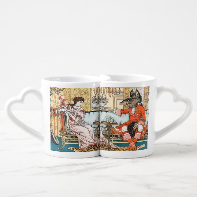 Beauty and the Beast Vintage Fairy Tale Art Coffee Mug Set (Front Nesting)