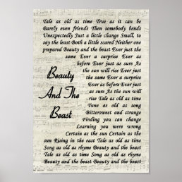 Beauty And The Beast Vintage Script Song Lyric Poster