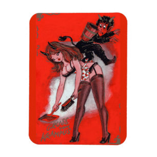 Beauty and the Krampus Vintage Xmas Christmas Magnet