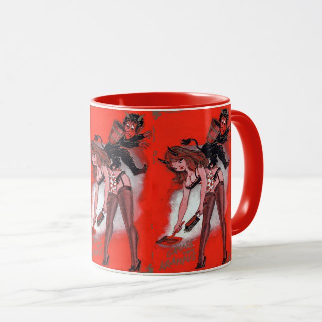 Beauty and the Krampus Vintage Xmas Christmas Mug (Front Right)