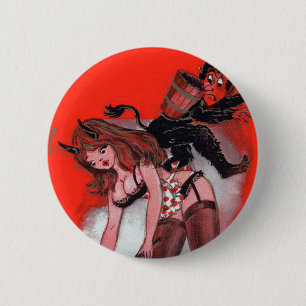 Beauty and the Krampus Vintage Xmas Christmas Pinback Button
