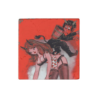 Beauty and the Krampus Vintage Xmas Christmas Stone Magnet