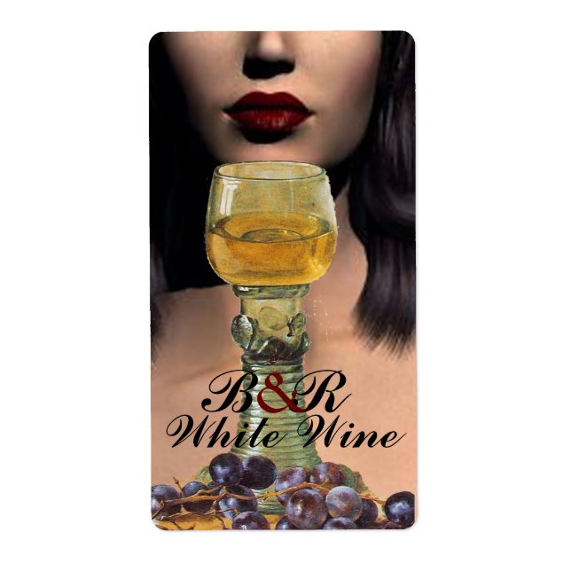 BEAUTY AND WHITE WINE GLASS Wine Tasting Party Label (Front)