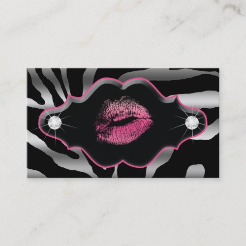 Beauty Animal Zebra Pink Lips Silver Diamonds 2 Business Card Template