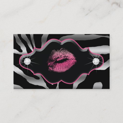 Customizable Beauty Animal Zebra Pink Lips Silver Diamonds 2 Business Card Template