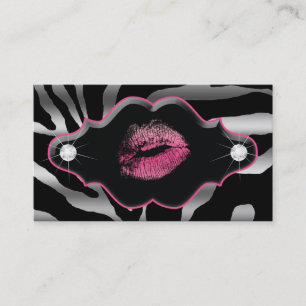 Beauty Animal Zebra Pink Lips Silver Diamonds Business Card