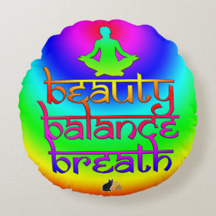 Beauty Balance Breath Rainbow Intentions Round Pillow