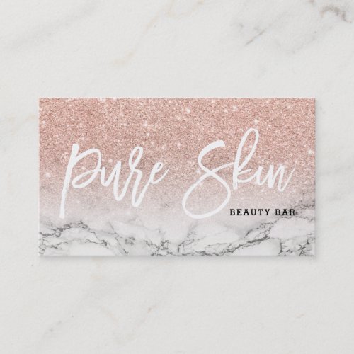 Beauty bar typography rose gold glitter marble business card