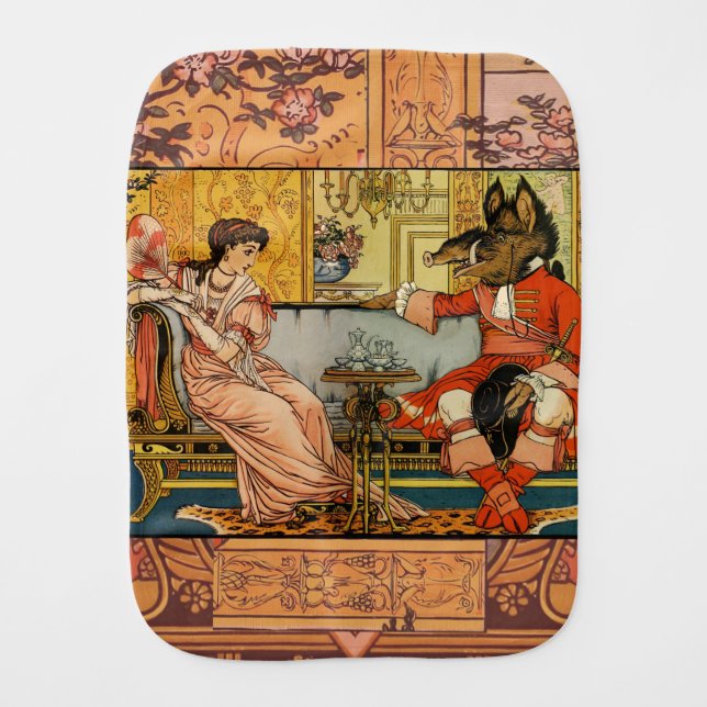 Beauty Beast Classic Fairy Tale Characters Baby Burp Cloth (Front)